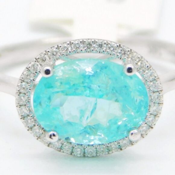 Rare 2.36Ctw Paraiba Tourmaline & Diamond Halo, 14K White GOLD with Appraisal - Picture 2 of 7